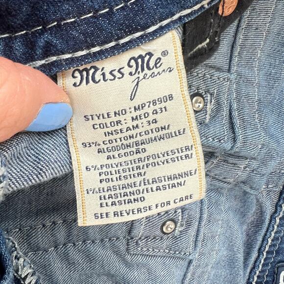 Miss Me Jeans Bootcut Medium Wash Jeweled Pockets Embroidered Gold Flowers - Picture 7 of 8